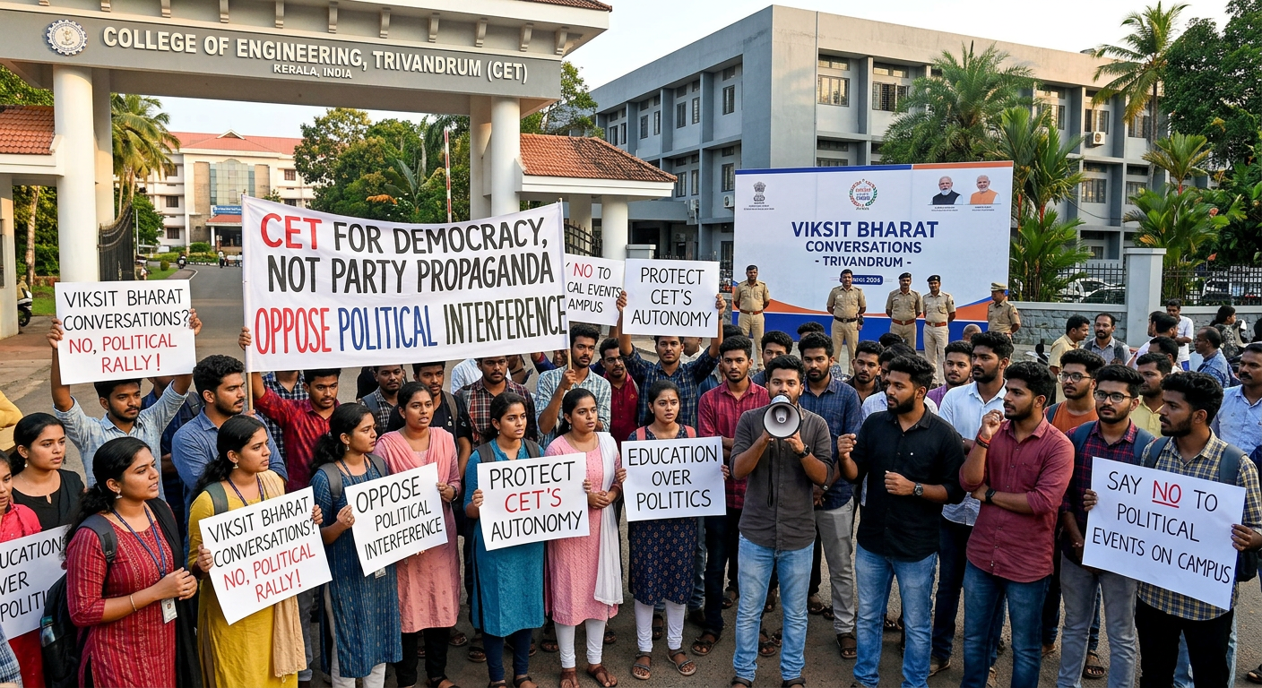 തിരുവനന്തപുരം CETയിലെ ‘വികസിത് ഭാരത്’ പരിപാടി വിവാദത്തിൽ; വന്ദേമാതരം ആലാപനത്തെ ചൊല്ലി വിദ്യാർഥി പ്രതിഷേധം